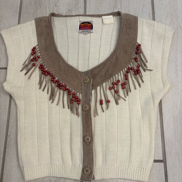Vintage Miller Outerwear Sweater Vest Suede Fringe & Beaded Western Style Size L - Picture 4 of 9